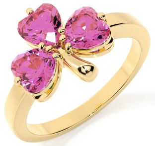 Pink Tourmaline Gold Silver Shamrock Ring