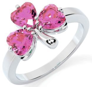 Pink Tourmaline Silver Shamrock Ring