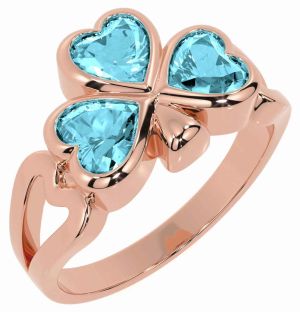 Men's Aquamarine Rose Gold Silver Shamrock Ring