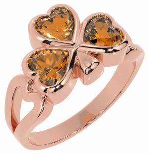 Men's Citrine Rose Gold Silver Shamrock Ring