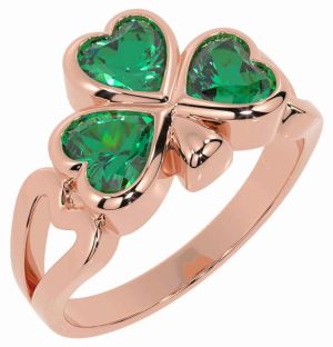 Men's Emerald Rose Gold Silver Shamrock Ring