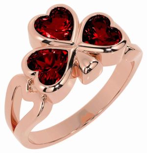 Men's Garnet Rose Gold Silver Shamrock Ring