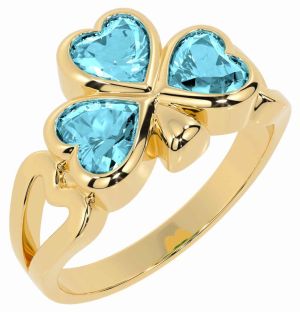 Men's Aquamarine Gold Silver Shamrock Ring