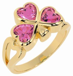 Men's Pink Tourmaline Gold Silver Shamrock Ring