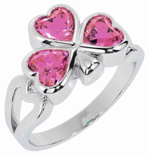 Men's Pink Tourmaline Silver Shamrock Ring