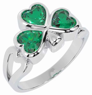 Men's Emerald White Gold Shamrock Ring