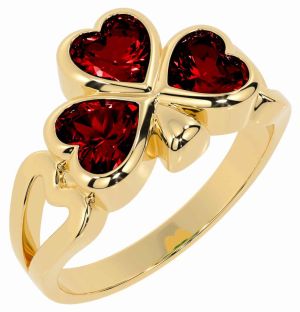 Men's Garnet Gold Shamrock Ring