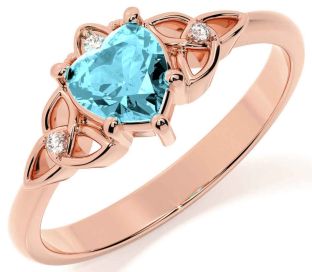 Diamond Aquamarine Rose Gold Silver Celtic Trinity Knot Ring
