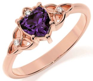 Diamond Alexandrite Rose Gold Silver Celtic Trinity Knot Ring