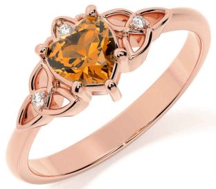 Diamond Citrine Rose Gold Silver Celtic Trinity Knot Ring