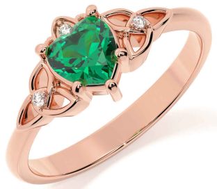 Diamond Emerald Rose Gold Silver Celtic Trinity Knot Ring
