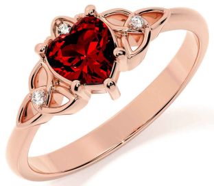 Diamond Garnet Rose Gold Silver Celtic Trinity Knot Ring