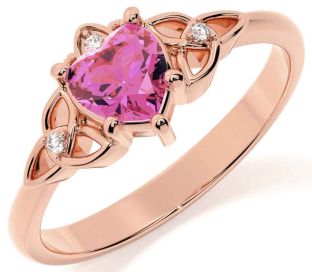 Diamond Pink Tourmaline Rose Gold Silver Celtic Trinity Knot Ring