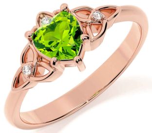 Diamond Peridot Rose Gold Silver Celtic Trinity Knot Ring