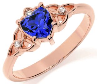 Diamond Sapphire Rose Gold Silver Celtic Trinity Knot Ring