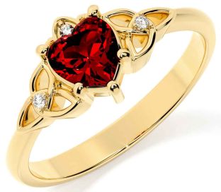 Diamond Garnet Gold Silver Celtic Trinity Knot Ring