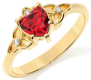 Diamond Ruby Gold Silver Celtic Trinity Knot Ring