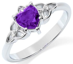 Diamond Amethyst Silver Celtic Trinity Knot Ring