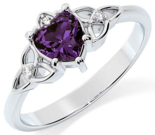 Diamond Alexandrite Silver Celtic Trinity Knot Ring