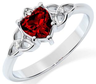 Diamond Garnet Silver Celtic Trinity Knot Ring