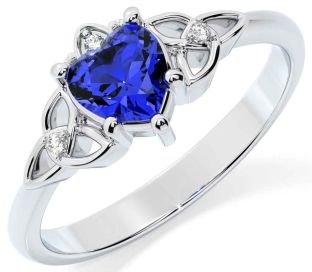 Diamond Sapphire Silver Celtic Trinity Knot Ring