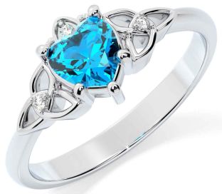 Diamond Topaz Silver Celtic Trinity Knot Ring
