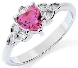 Diamond Pink Tourmaline White Gold Celtic Trinity Knot Ring