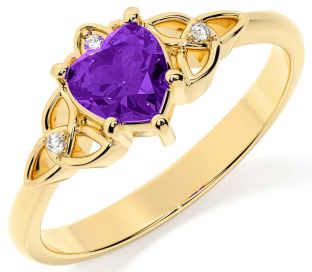 Diamond Amethyst Gold Celtic Trinity Knot Ring