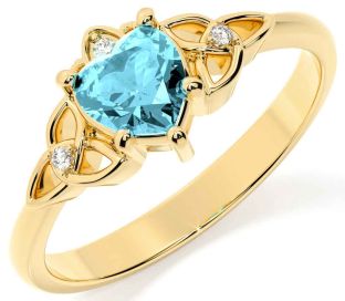 Diamond Aquamarine Gold Celtic Trinity Knot Ring