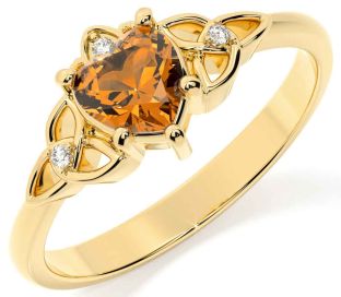 Diamond Citrine Gold Celtic Trinity Knot Ring