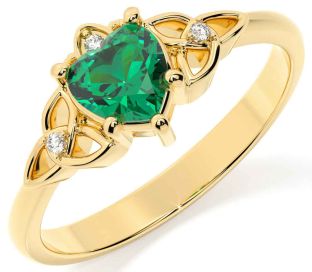 Diamond Emerald Gold Celtic Trinity Knot Ring