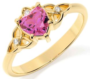 Diamond Pink Tourmaline Gold Celtic Trinity Knot Ring