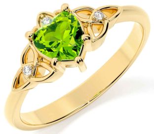 Diamond Peridot Gold Celtic Trinity Knot Ring