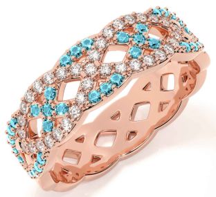 Diamond Aquamarine Rose Gold Silver Infinity Ring