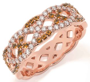 Diamond Citrine Rose Gold Silver Infinity Ring