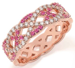 Diamond Pink Tourmaline Rose Gold Silver Infinity Ring