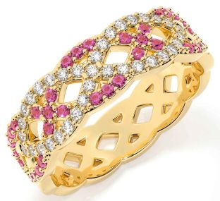 Diamond Pink Tourmaline Gold Silver Infinity Ring