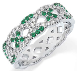 Diamond Emerald Silver Infinity Ring