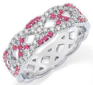 Diamond Pink Tourmaline Silver Infinity Ring