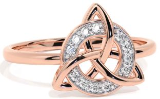 Diamond Rose Gold Silver Celtic Trinity Knot Ring
