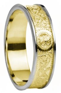 Ladies Two Tone Yellow & White Gold over Silver Celtic "Warrior" Band Ring - 5.5mm width