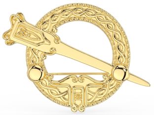 14K Yellow Gold Solid Silver Celtic "Ardagh" Brooch