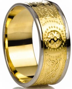 Mens 10K/14K/18K Two Tone Gold Celtic "Warrior" Wedding Band Ring