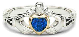 Ladies Sapphire Silver Gold Claddagh Ring