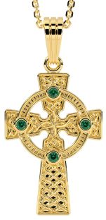 Gold Genuine Emerald .12cts "Celtic Cross" Pendant Necklace