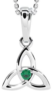 White Gold Genuine Emerald .06cts "Celtic Knot" Pendant Necklace - May Birthstone