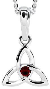 White Gold Red Garnet .06cts "Celtic Knot" Pendant Necklace - January Birthstone