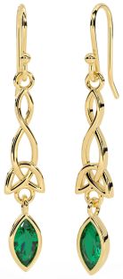 14K Gold Solid Silver Emerald Celtic Dangle Earrings
