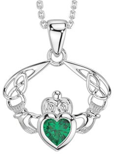 Silver Emerald Celtic "Claddagh" Pendant Necklace