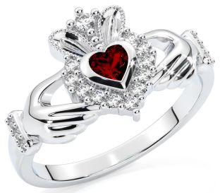 January Birthstone 10K/14K/18K Solid White Gold Claddagh Ring